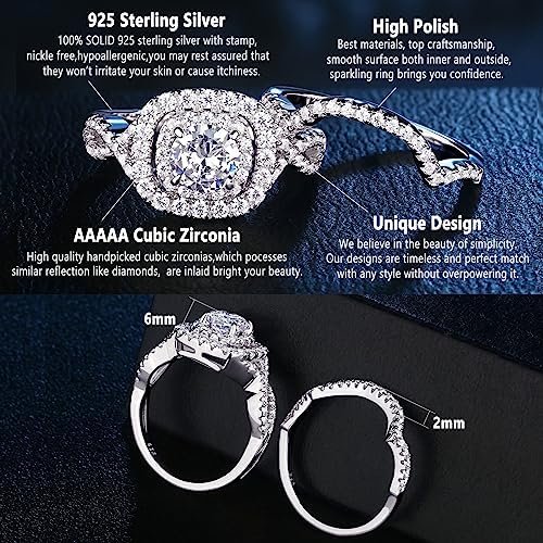 Newshe Wedding Band Engagement Ring Set for Women 925 Sterli...