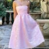 Strapless Tea Length Prom Dresses for Women 2025 Jacquard Sa...