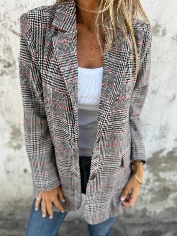 Womens Tweed Blazer Long Plaid Houndstooth Blazer Casual Dre...