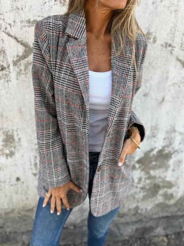 Womens Tweed Blazer Long Plaid Houndstooth Blazer Casual Dre...