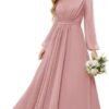 TORYEMY Chiffon Bridesmaid Dresses with Sleeves Long Formal ...
