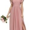 Rmaytiked Bridesmaid Dresses for Women with Slit V Neck Flut...