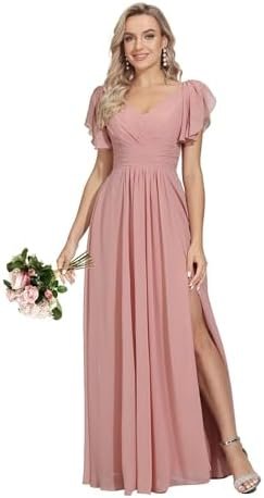 Rmaytiked Bridesmaid Dresses for Women with Slit V Neck Flut... Rmaytiked Bridesmaid Dresses for Women with Slit V Neck Flut...