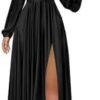 Long Sleeve Bridesmaid Dresses for Women Satin V Neck Slit Long Sleeve Bridesmaid Dresses for Women Satin V Neck Slit A...