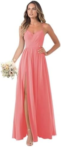 Women's Spaghetti Straps Bridesmaid Dresses with Silt Long F... Women's Spaghetti Straps Bridesmaid Dresses with Silt Long F...