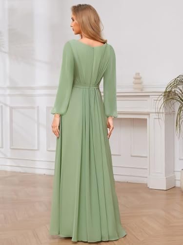 TORYEMY Chiffon Bridesmaid Dresses with Sleeves Long Formal ...