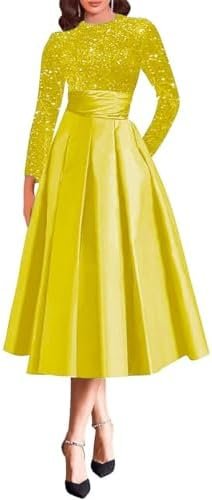 Sparkly Sequin Wedding Gown Long Sleeve Tea Length A Line Sparkly Sequin Wedding Gown Long Sleeve Tea Length A Line Fo...