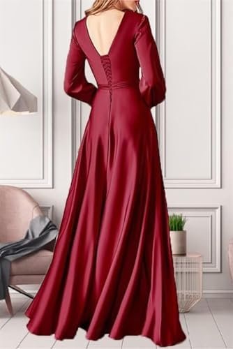 41VLXjrDbL._AC_.jpg Long Sleeve Bridesmaid Dresses for Women Satin V Neck Slit A...