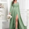 TORYEMY Chiffon Bridesmaid Dresses with Sleeves Long V Neck ...