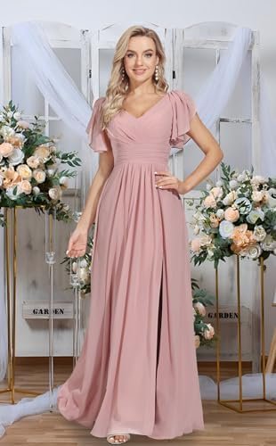 Rmaytiked Bridesmaid Dresses for Women with Slit V Neck Flut...