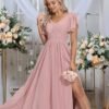 Rmaytiked Bridesmaid Dresses for Women with Slit V Neck Flut...