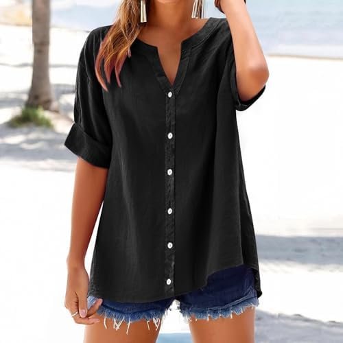 Linen Tops for Women Summer Shirts Trendy Button Down Plus S...