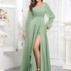 TORYEMY Chiffon Bridesmaid Dresses with Sleeves Long V Neck ...