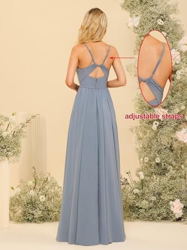 Women's Spaghetti Straps Bridesmaid Dresses with Silt Long F...