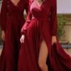 41P8rRPS-hL._AC_.jpg Long Sleeve Bridesmaid Dresses for Women Satin V Neck Slit A...