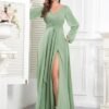TORYEMY Chiffon Bridesmaid Dresses with Sleeves Long V Neck ...