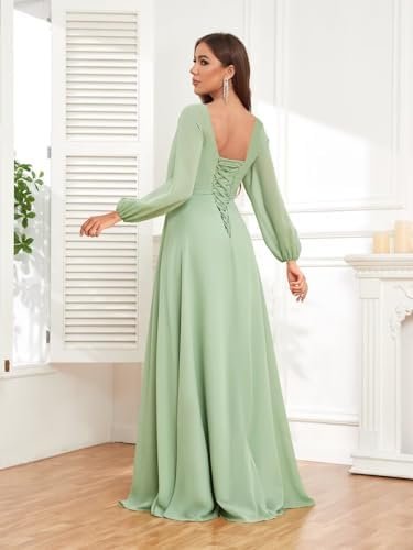 TORYEMY Chiffon Bridesmaid Dresses with Sleeves Long V Neck ...
