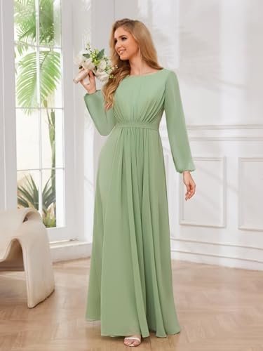 TORYEMY Chiffon Bridesmaid Dresses with Sleeves Long Formal ...