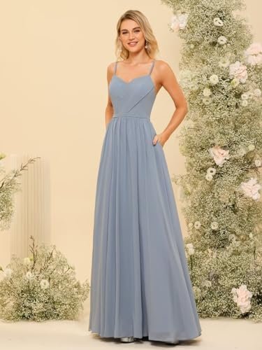 Women's Spaghetti Straps Bridesmaid Dresses with Silt Long F...