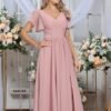 Rmaytiked Bridesmaid Dresses for Women with Slit V Neck Flut...
