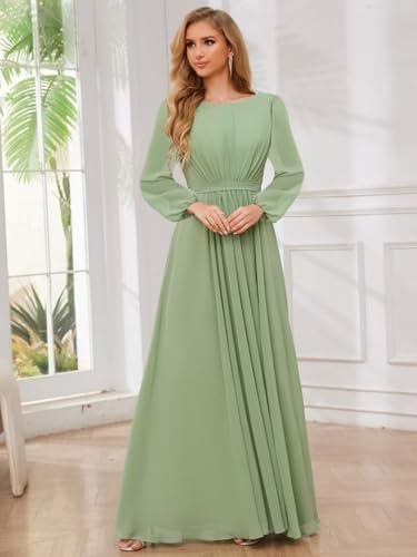 TORYEMY Chiffon Bridesmaid Dresses with Sleeves Long Formal ...