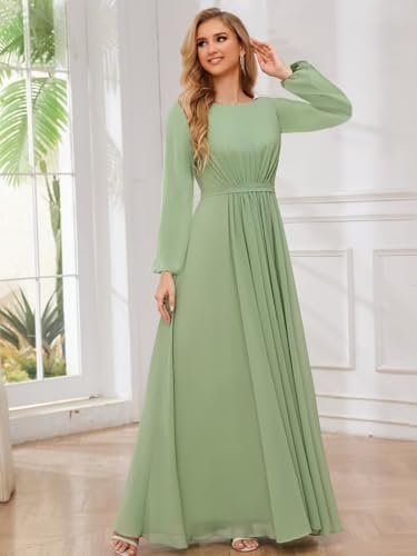 TORYEMY Chiffon Bridesmaid Dresses with Sleeves Long Formal ...