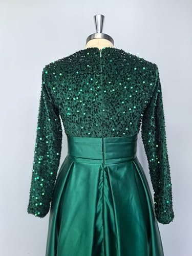 Sparkly Sequin Wedding Gown Long Sleeve Tea Length A Line Fo...