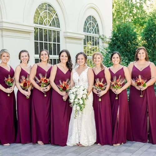 Women's Spaghetti Straps Bridesmaid Dresses with Silt Long F...