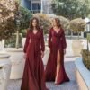 51Wvy3QO-XL._AC_.jpg Long Sleeve Bridesmaid Dresses for Women Satin V Neck Slit A...