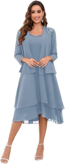 Mother of The Bride Dresses for Wedding Scoop Neck A Line Te...