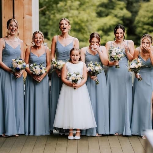 Women's Spaghetti Straps Bridesmaid Dresses with Silt Long F...