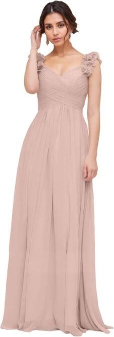 Chiffon Bridesmaid Dresses for Women with Pleated Shoulder F...