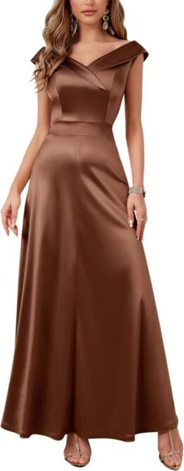 Women's Vintage 1950s V Neck Satin Cocktail Bridesmaid Floor...