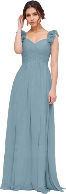 Chiffon Bridesmaid Dresses for Women with Pleated Shoulder F...