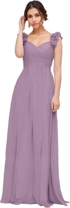 Chiffon Bridesmaid Dresses for Women with Pleated Shoulder F...
