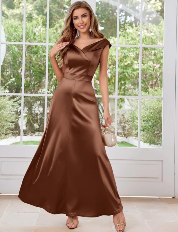 Women's Vintage 1950s V Neck Satin Cocktail Bridesmaid Floor...
