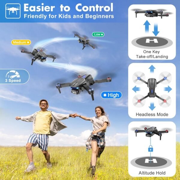 Drone with Camera 1080P for Kids Adults, Foldable HD FPV Mini Drone with 2 Batteries, One Key Take Off/Land, Altitude Hold, Headless Mode, 360°Flip, Gravity Control, Gestures Selfie, 3 Speed Mode, Waypoint Fly