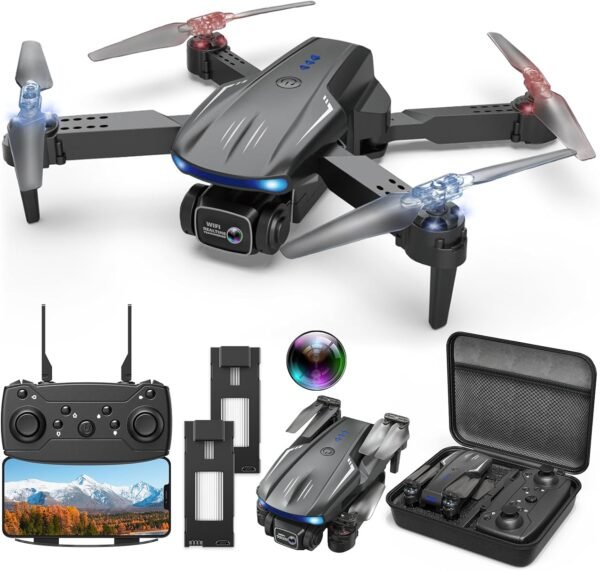 Drone with Camera 1080P for Kids Adults, Foldable HD FPV Mini Drone with 2 Batteries, One Key Take Off/Land, Altitude Hold, Headless Mode, 360°Flip, Gravity Control, Gestures Selfie, 3 Speed Mode, Waypoint Fly