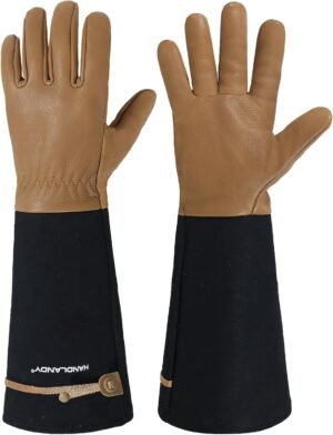 HANDLANDY Long Gardening Gloves for Men & Women, Cowhide Lea...