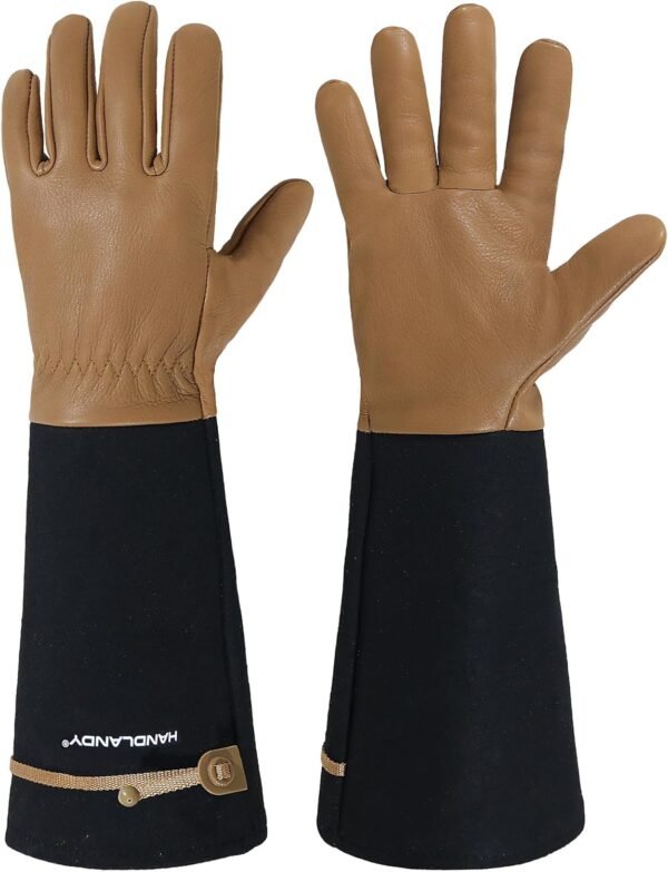 HANDLANDY Long Gardening Gloves for Men & Women, Cowhide Lea...