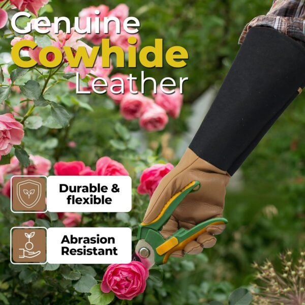 HANDLANDY Long Gardening Gloves for Men & Women, Cowhide Lea...
