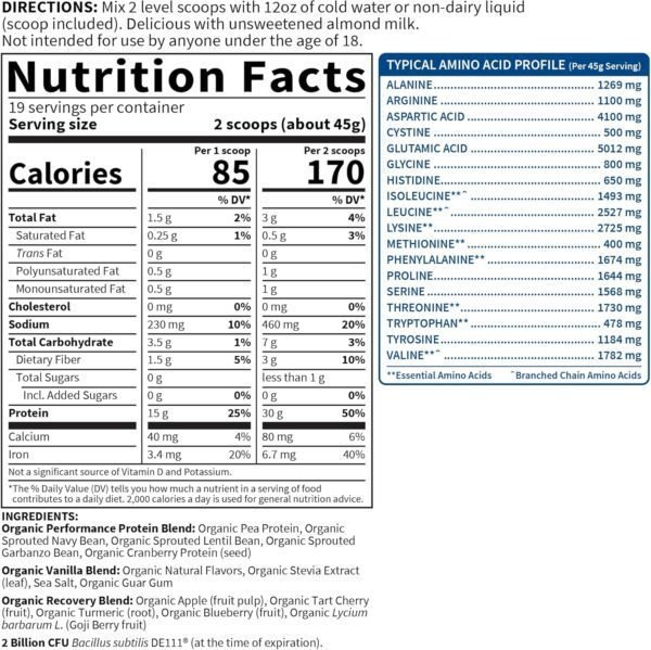 Organic Vegan Protein Powder, Vanilla Protein Powder with Pr...