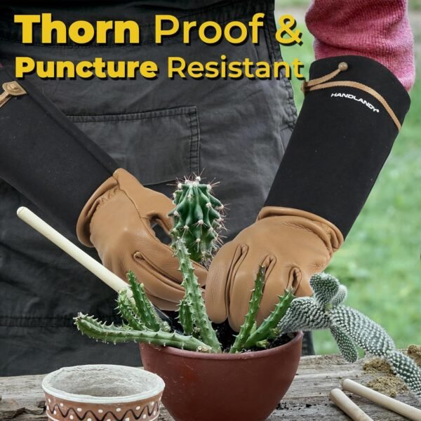 HANDLANDY Long Gardening Gloves for Men & Women, Cowhide Lea...