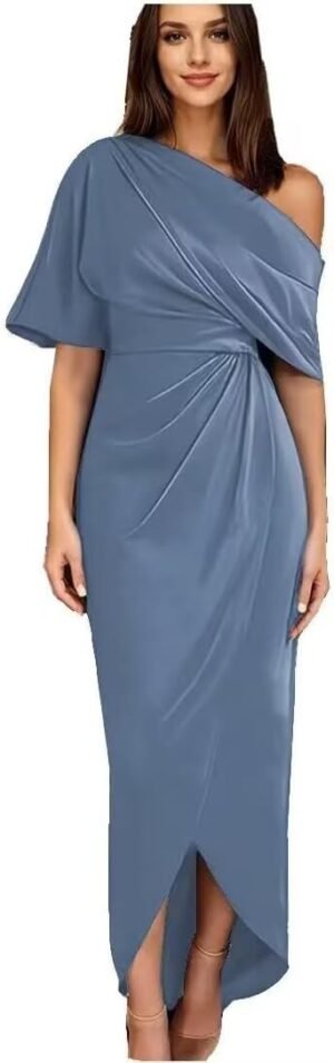 One Shoulder Mother of The Bride Dresses for Wedding Tea One Shoulder Mother of The Bride Dresses for Wedding Tea Len...