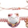 Pink Lucky Cat Maneki Neko Bacelet Adjustable Ceramic Bead G...