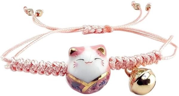 Pink Lucky Cat Maneki Neko Bacelet Adjustable Ceramic Bead G...