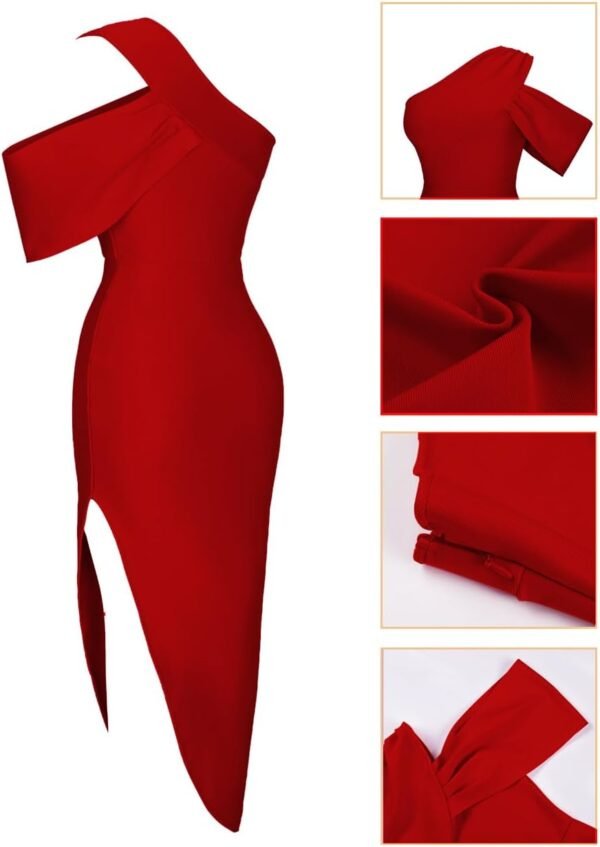 UONBOX Women's One Shoulder Side Split Asymmetrical Bodycon ...