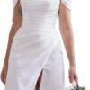 Off-Shoulder Mini Wedding Dress for Bride Satin Cowl Neck Sh...