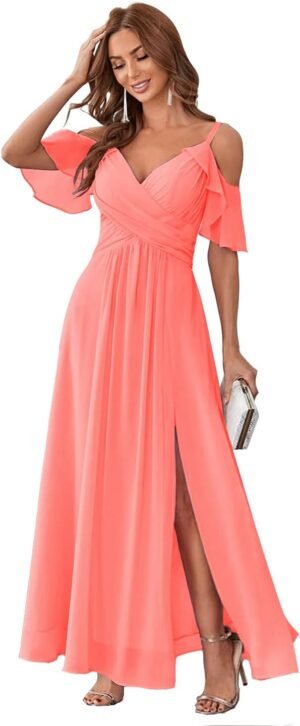 Stylefun Women's Cold Shoulder Chiffon Bridesmaids Dresses 2... Stylefun Women's Cold Shoulder Chiffon Bridesmaids Dresses 2...