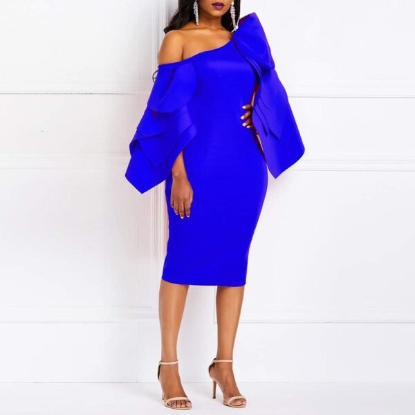 VERWIN Bodycon Dress for Woman Long Sleeve Knee-Length Ruffl...